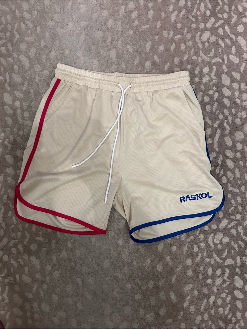 Raskol Men's Cream Athletic Shorts with Red & Blue Trim